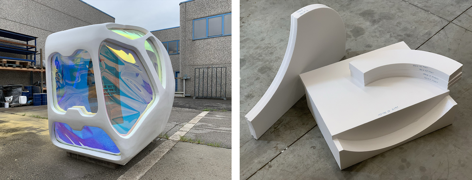 Opere e sculture in polistirolo auto-estinguente